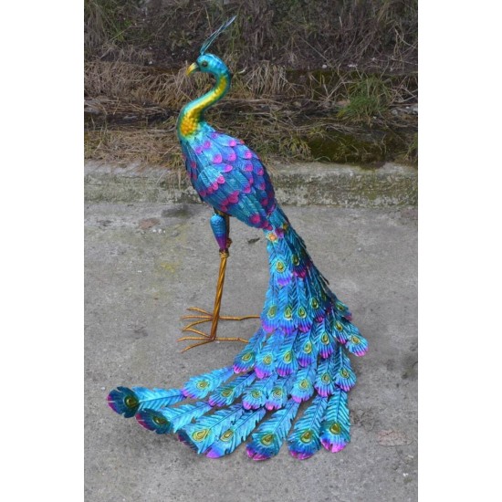 LARGE Iron Colorful Peacock  - Nice Detail and Beautiful Colours - Amazing Metal Statue for Garden