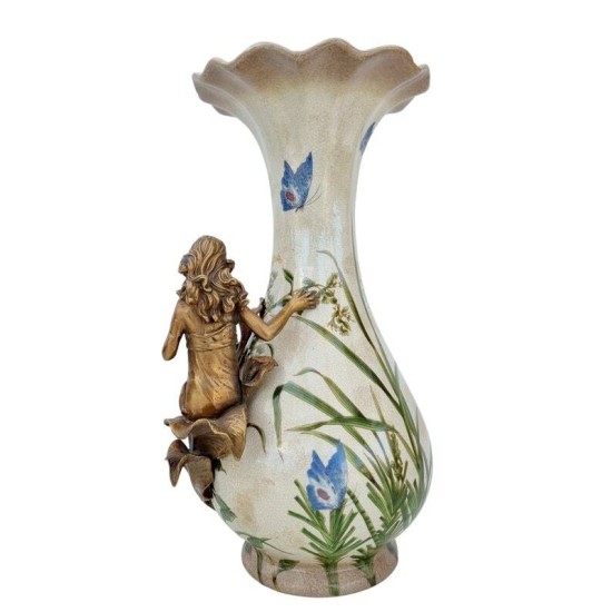 Art Nouveau style flower vase - Porcelain vase with bronze ornaments - Spring decoration