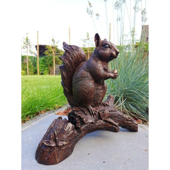 Bronze sculpture of a squirrel  on a stump - Garden decor - Bronze porch decor