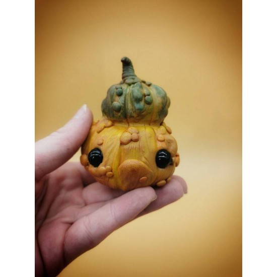 Handmade polymer clay fairy creatures - unique pumpkin monster fantasy sculptures Halloween arttoy ooak