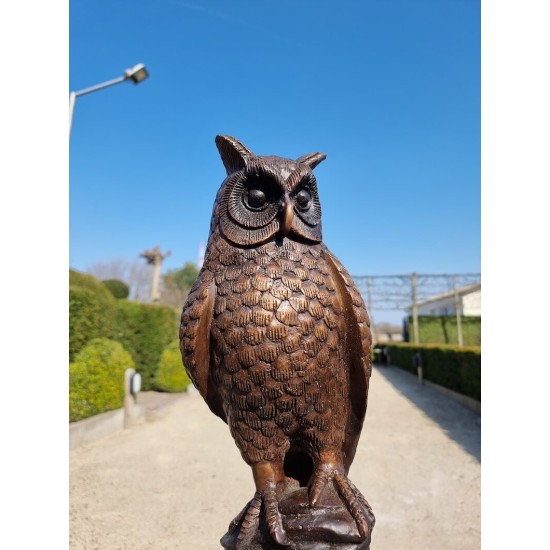 Bronze owl on marble base - Owl sculpture - Bronze owl