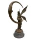 Amazing bronze sculpture of a bronze fairy sitting on the moon