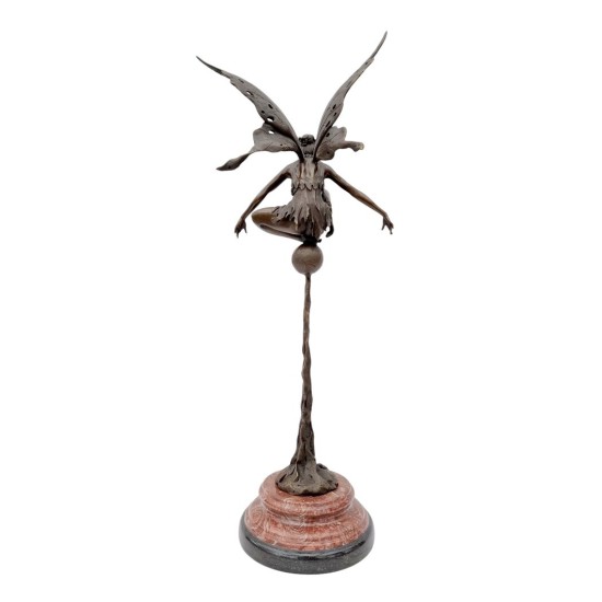 Large bronze fairy on sphere - Seated fairy - Magic sculpture