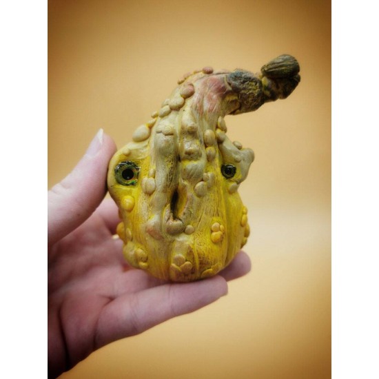 Handmade polymer clay fairy creatures - unique pumpkin monster fantasy sculptures Halloween arttoy ooak