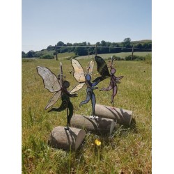 Stained Glass Fairy Sculpture with crystals set of 3