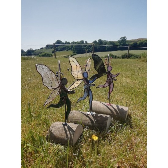 Stained Glass Fairy Sculpture with crystals set of 3