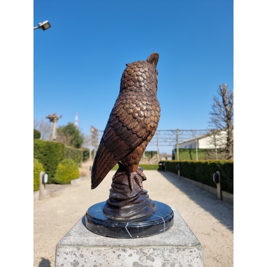 Bronze owl on marble base - Owl sculpture - Bronze owl