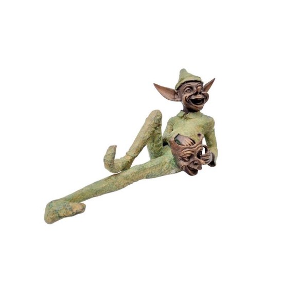 Extra large garden pixie - Bronze lawn art - Bronze garden gnome