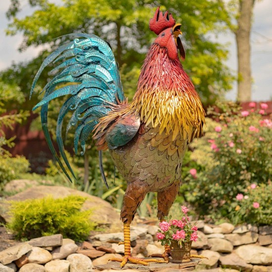 66.5" Colorful Iron Rooster Statue
