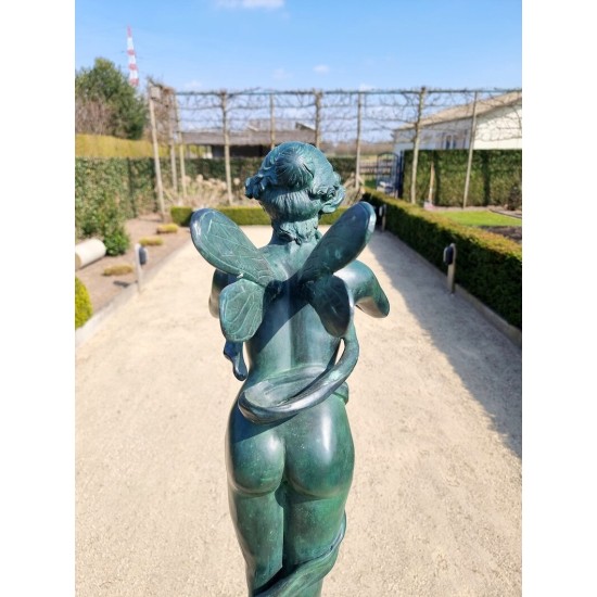 Large bronze angel - Bronze garden sculpture - Fairy with flute