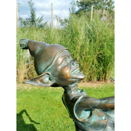 Extra large garden pixie - Bronze fountain - Bronze garden gnome