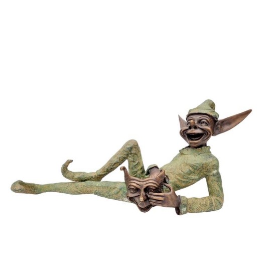 Extra large garden pixie - Bronze lawn art - Bronze garden gnome