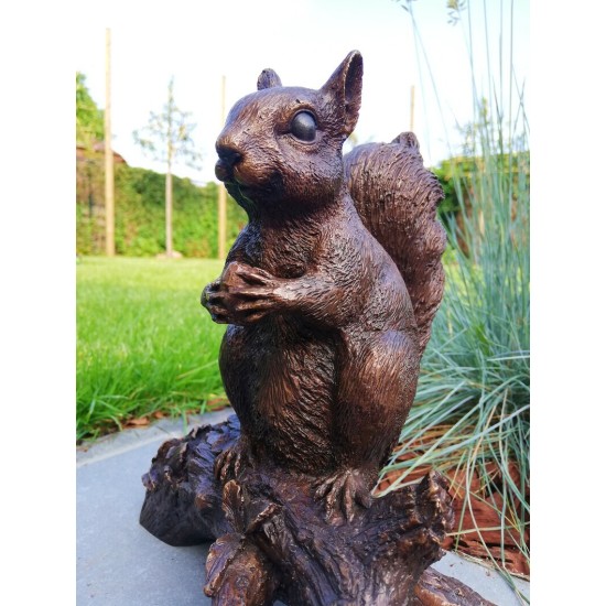 Bronze sculpture of a squirrel  on a stump - Garden decor - Bronze porch decor