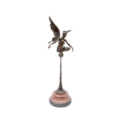 Large bronze fairy on sphere - Seated fairy - Magic sculpture