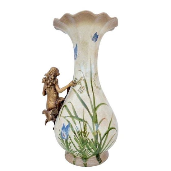 Art Nouveau style flower vase - Porcelain vase with bronze ornaments - Spring decoration