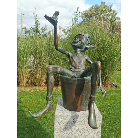 Extra large garden pixie - Bronze fountain - Bronze garden gnome