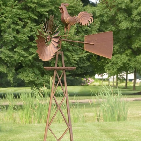 8ft. Tall Large Iron Windmill Stand with Rooster