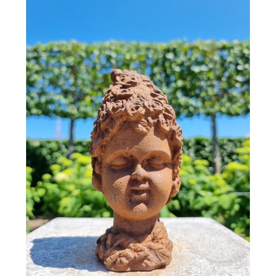 Cast Iron Garden Ornament - Forest Elf - Pixie of the Woods - Child's Head - Magical Garden Design