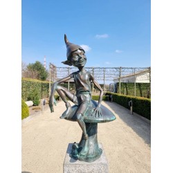 Extra large garden pixie - Bronze garden art - Bronze garden gnome on mushroom