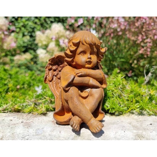 Pair of seated angels in cast iron - garden decoration - Angels