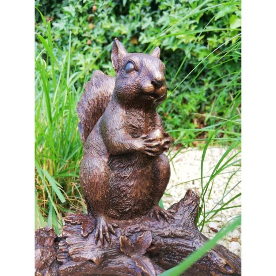 Bronze sculpture of a squirrel  on a stump - Garden decor - Bronze porch decor