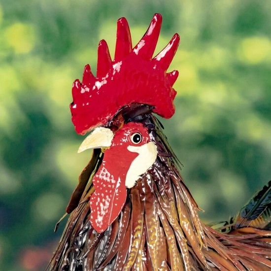 29"Felix" Hand-Painted Metal Rooster Statue