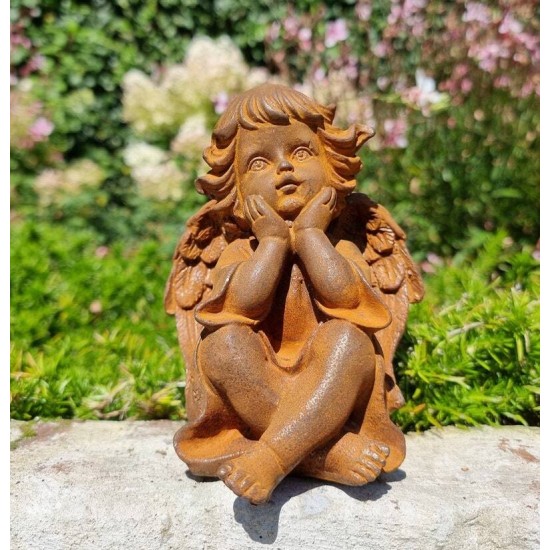 Pair of seated angels in cast iron - garden decoration - Angels