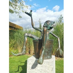 Extra large garden pixie - Bronze fountain - Bronze garden gnome