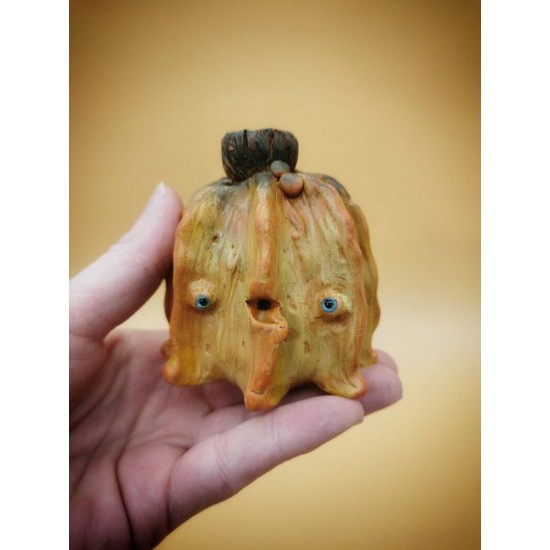 Handmade polymer clay fairy creatures - unique pumpkin monster fantasy sculptures Halloween arttoy ooak