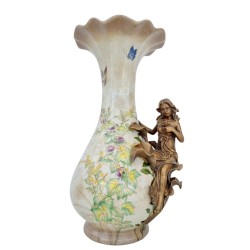Art Nouveau style flower vase - Porcelain vase with bronze ornaments - Spring decoration