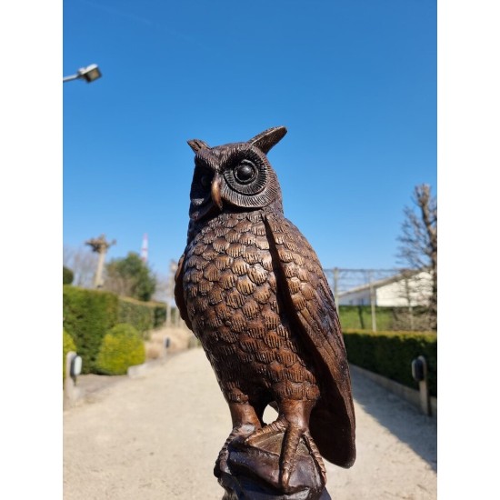 Bronze owl on marble base - Owl sculpture - Bronze owl