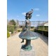Extra large garden pixie - Bronze garden art - Bronze garden gnome on mushroom