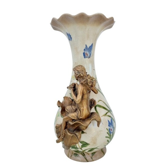 Art Nouveau style flower vase - Porcelain vase with bronze ornaments - Spring decoration