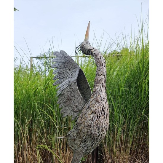 60" Extra Large Metal Heron Statue