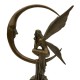 Amazing bronze sculpture of a bronze fairy sitting on the moon