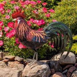 29"Felix" Hand-Painted Metal Rooster Statue