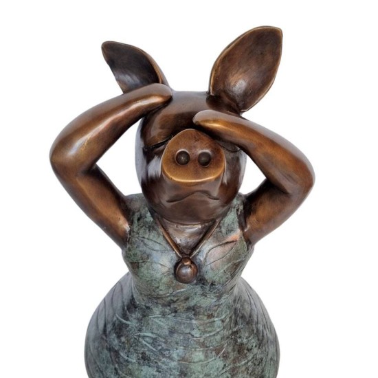 Large Bronze Pig - Dressed Standing Pig - Dancing Pig - Cute Female Pig