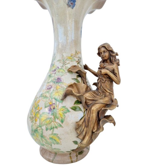 Art Nouveau style flower vase - Porcelain vase with bronze ornaments - Spring decoration
