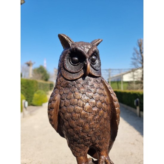 Bronze owl on marble base - Owl sculpture - Bronze owl
