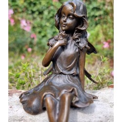 Gracefull Bronze fairy - Windowsill fairy - Sitting pixie with butterflly - Forest fairy - Angel figurines