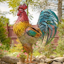 66.5" Colorful Iron Rooster Statue