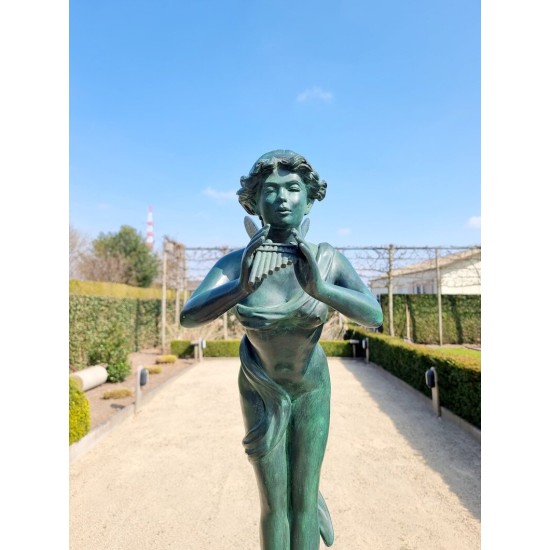Large bronze angel - Bronze garden sculpture - Fairy with flute