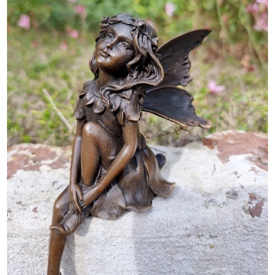 Bronze fairy - Windowsill fairy - Sitting pixie of the forest - Forest fairy - Angel figurines