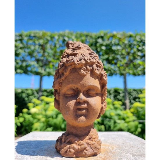 Cast Iron Garden Ornament - Forest Elf - Pixie of the Woods - Child's Head - Magical Garden Design