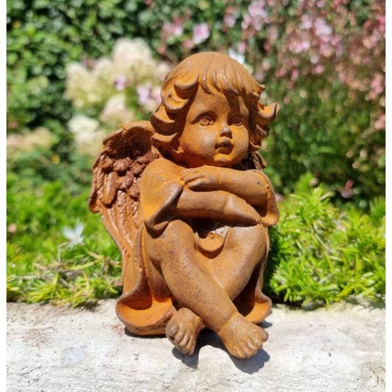 Pair of seated angels in cast iron - garden decoration - Angels