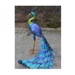 LARGE Iron Colorful Peacock  - Nice Detail and Beautiful Colours - Amazing Metal Statue for Garden