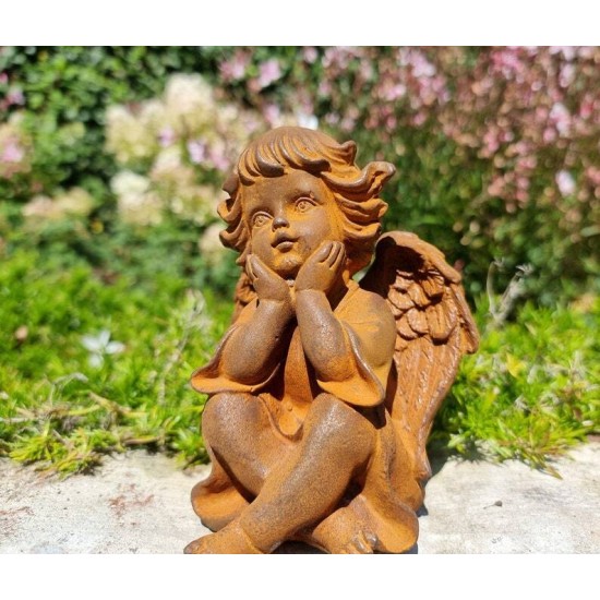 Pair of seated angels in cast iron - garden decoration - Angels