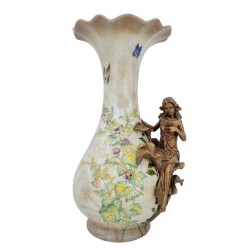 Art Nouveau style flower vase - Porcelain vase with bronze ornaments - Spring decoration