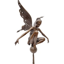 Large bronze fairy on sphere - Seated fairy - Magic sculpture