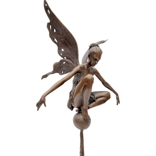 Large bronze fairy on sphere - Seated fairy - Magic sculpture